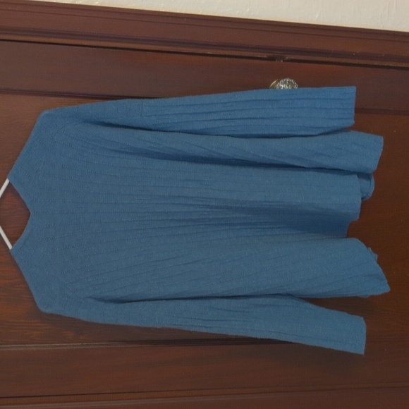 Naturals D & Co Turquoise Blue Linen Blend Long Sleeve Cardigan Size Medium - Picture 5 of 8